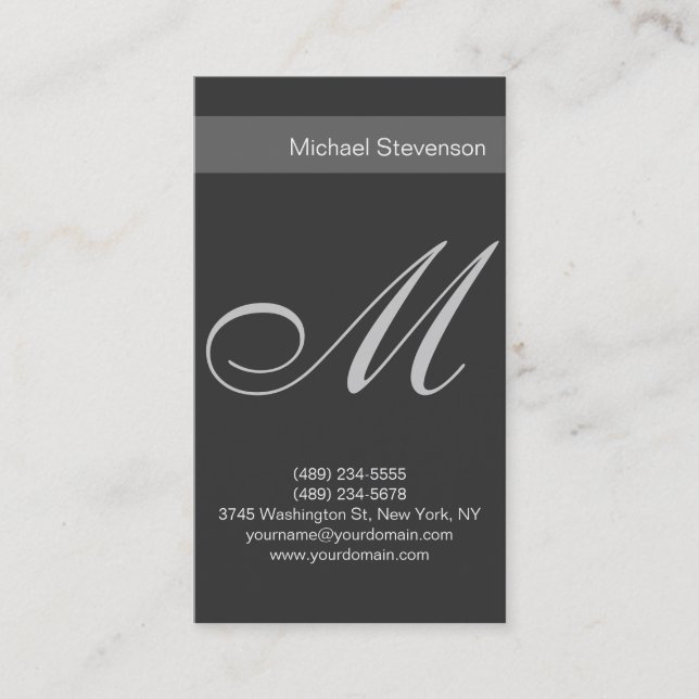 Einfache schlichte graue Schrift Monogramm Visiten Visitenkarte (Vorderseite)