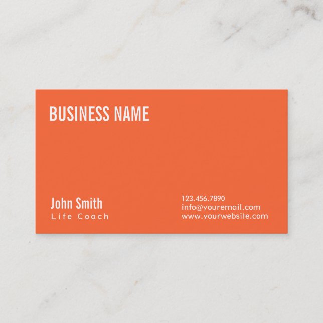 Einfache Schlichte Orange Life Coach Business Card Visitenkarte (Vorderseite)