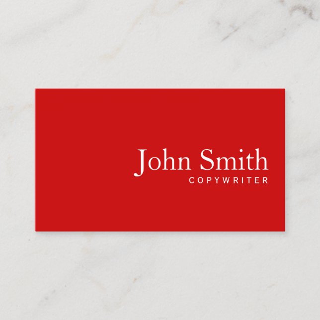 Einfache Schlichte Red Copywriter Business Card Visitenkarte (Vorderseite)