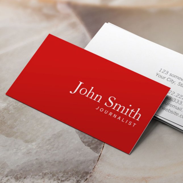 Einfache Schlichte Red Journalist Business Card Visitenkarte (Von Creator hochgeladen)
