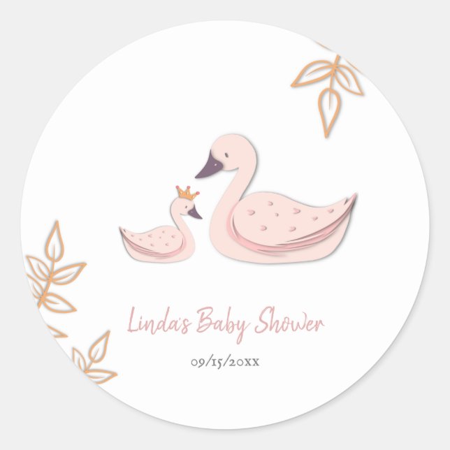 Einfache Schlichte Rosa Princess Swan Baby Dusche Runder Aufkleber (Vorderseite)