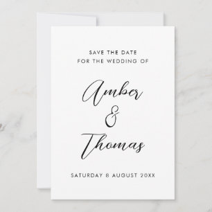 Einfache Schlichte Schwarzweiß-Weiß-Kalligrafie Save The Date