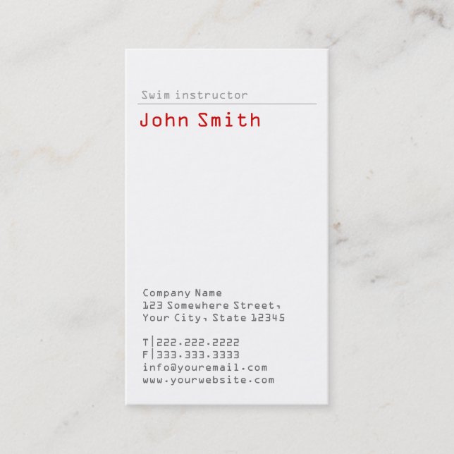 Einfache Schlichte Swim Instructor Business Card Visitenkarte (Vorderseite)