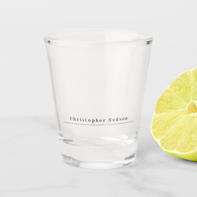 Einfache Schlichte, transparente Eigenbezeichnung Schnapsglas (Vorderseite)
