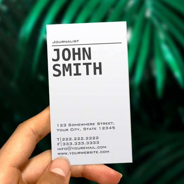 Einfache Schlichte White Journalist Business Card Visitenkarte (Von Creator hochgeladen)