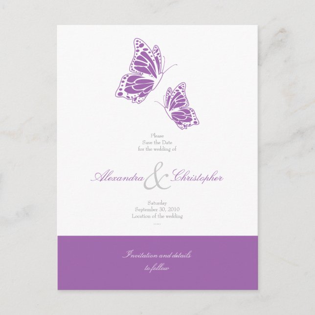 Einfache Schmetterlinge Save the Date Hochzeit Ankündigungspostkarte (Vorderseite)