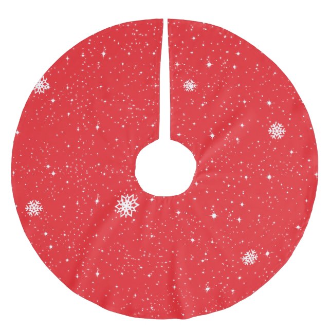 Einfache Schneeflocken auf ROT Polyester Weihnachtsbaumdecke (Vorderseite)