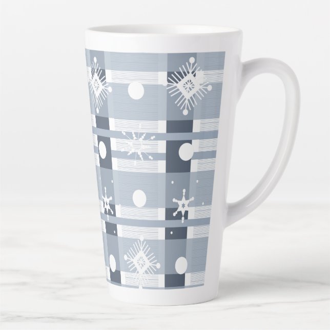 Einfache Schneeflocken Blauer Karierter Riese Milchtasse (Rechts)