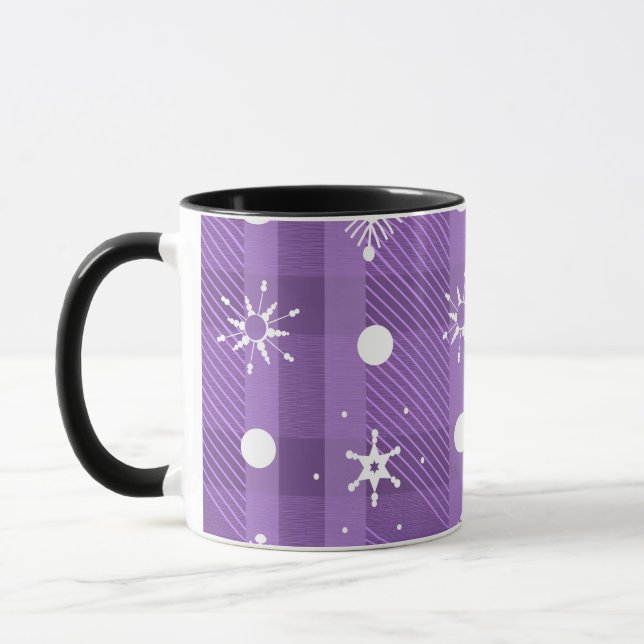 Einfache Schneeflocken Lila Kariertes Muster Tasse (Links)