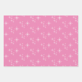 Einfache Schneeflocken Weihnachtsbäume Rosa Geschenkpapier Set