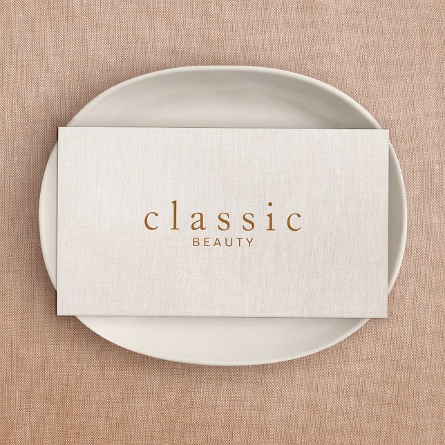 Einfache Schönheit Beige Linen Look Visitenkarte (Von Creator hochgeladen)