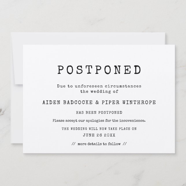 einfache Schreibmaschine Zurückgestellt Hochzeit Einladung (Vorderseite)