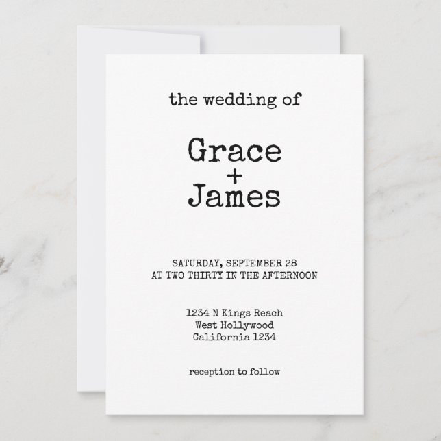 Einfache Schreibschrift Minimalistische Hochzeit Einladung (Vorderseite)