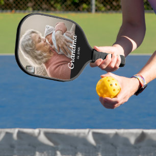 Einfache Schrift Großmutter Est.Foto Jahr Schwarz Pickleball Schläger