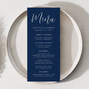 Einfache Schrift Navy-Hochzeit Menükarte