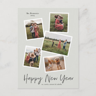 Einfache Schrift Neujahr 5 Foto-Collage Feiertagspostkarte