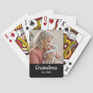 Einfache Schrift Oma Est. Foto Jahr Schwarz Spielkarten