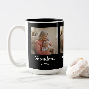 Einfache Schrift Oma Est. Foto Jahr Schwarz Zweifarbige Tasse