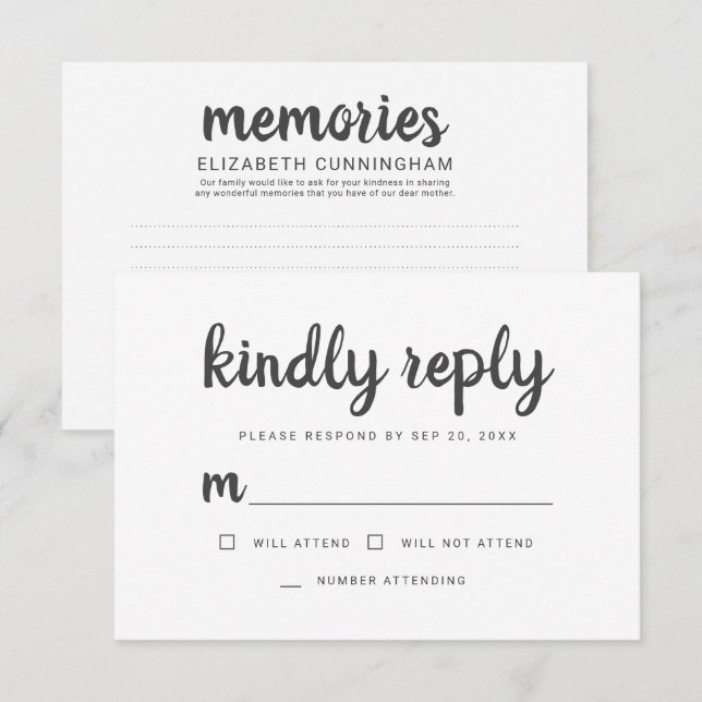 Einfache schriftliche Erinnerungen RSVP Karte (Vorne/Hinten)