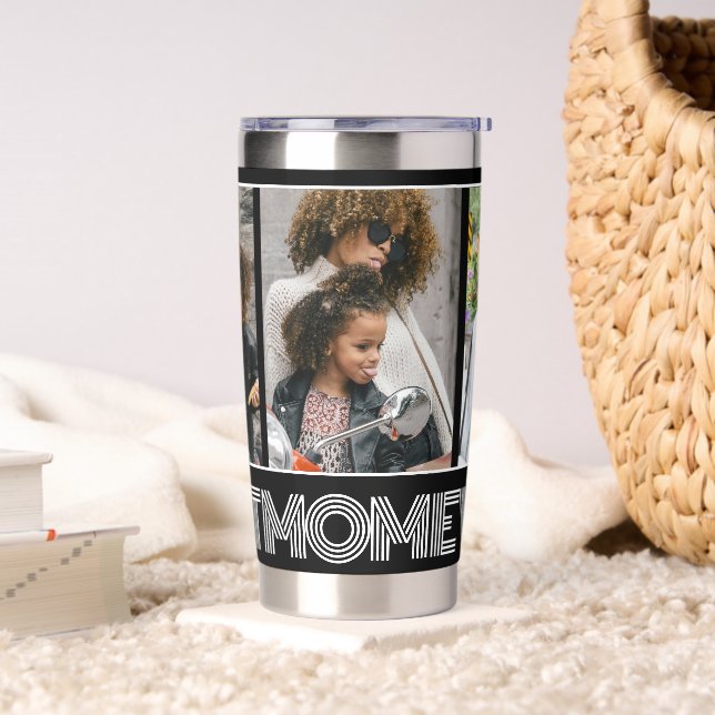 Einfache Schwarz Beste Mama je 3 FotoCollage indiv Thermobecher (Wohnzimmer)