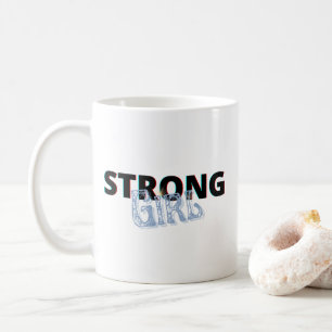 Einfache Schwarz & Blau "Strong Girl" Retro Kaffeetasse