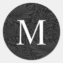 Einfache Schwarz-Blütenweiß-Monogramm-Umschlag Auf Runder Aufkleber