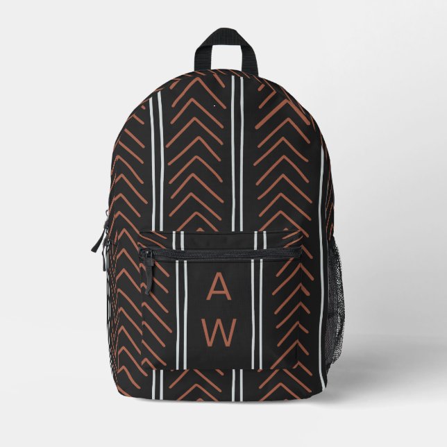 Einfache Schwarz Geometrische Pfeile Monogramminit Bedruckter Rucksack (Vorderseite)