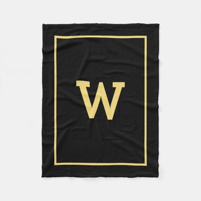 Einfache Schwarz-Gold-Erstmonogramm Fleecedecke (Vorderseite)