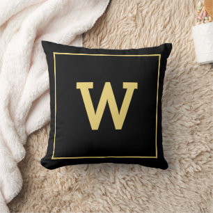 Einfache Schwarz-Gold-Erstmonogramm Kissen