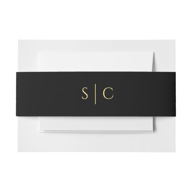 Einfache Schwarz-Gold-Mit Monogramm-Hochzeit Einladungsbanderole (Vorderseite Beispiel)