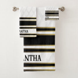 Einfache Schwarz-Gold- und Weiß-Geometrie Badhandtuch Set