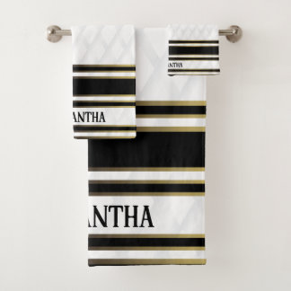 Einfache Schwarz-Gold- und Weiß-Geometrie Badhandtuch Set
