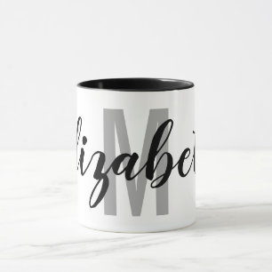 Einfache Schwarz-Grau-Handschrift Monogramm Tasse