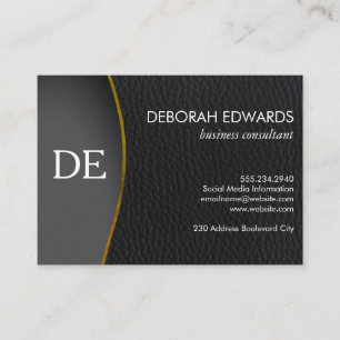 Einfache Schwarz-Leder-Monogramm Visitenkarte