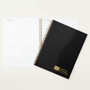 Einfache Schwarz Leder Textur Custom Monogram Planer
