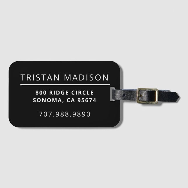 Einfache Schwarz Minimalistisch Gepäckanhänger (Vorderseite (Horizontal))