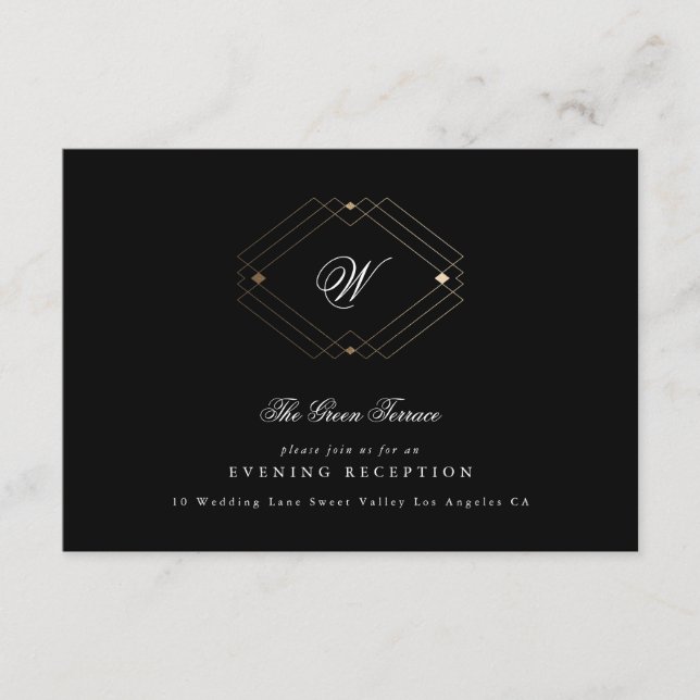 Einfache Schwarz-Moderne Geometrische Hochzeit Begleitkarte (Vorderseite)