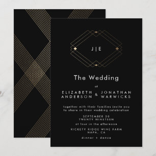 Einfache Schwarz-Moderne Geometrische Hochzeit Einladung