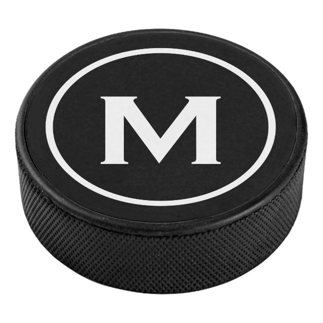 Einfache Schwarz-Monogramm-Emblem Eishockey Puck (3/4)