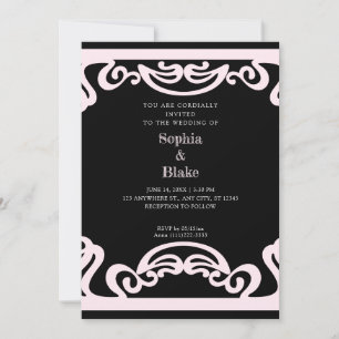 Einfache Schwarz/Rosa Art Déco Hochzeit Einladung
