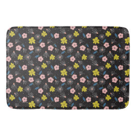 Einfache Schwarz-Rosa-Illustration Blumenmuster Badematte