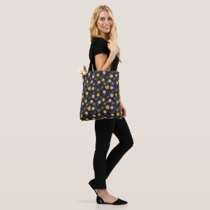 Einfache Schwarz-Rosa-Illustration Blumenmuster Tasche