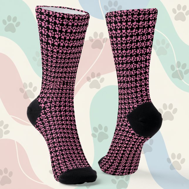 Einfache schwarz-rosa Paw Drucksocken für sie Socken (Pink and black paw print socks.)