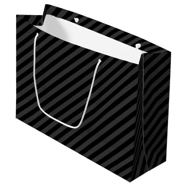 Einfache schwarz-schwarz-schmale Diagonalstreifen Große Geschenktüte (Vorderseite Schrägansicht)