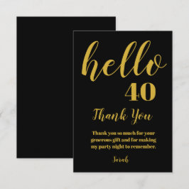 Einfache Schwarz und Gold Hallo 40 Geburtstag Dankeskarte