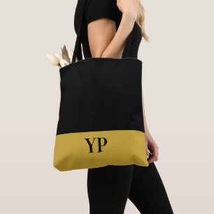 Einfache Schwarz und Gold Mit Monogramm Tasche