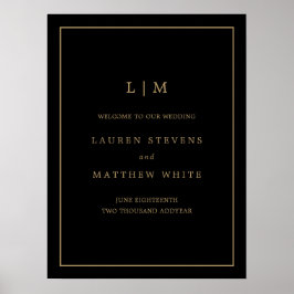 Einfache Schwarz und Gold Monogram Elegante Hochze Poster