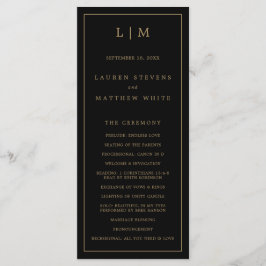 Einfache Schwarz und Gold Monogram Elegante Hochze Programm