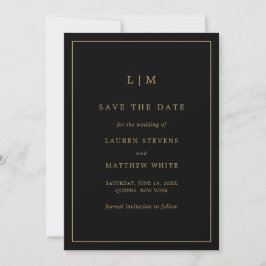 Einfache Schwarz und Gold Monogram Elegante Hochze Save The Date
