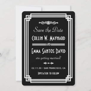 Einfache Schwarz-Weiß-Art-Deco-Save-the-Date-Karte Save The Date